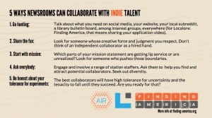 Graphic summary of five ways to collaborate with indie talent